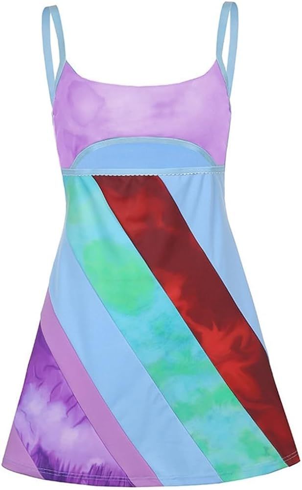 Women's Vintage Colorful Striped Print Dress, Y2K Fashion Dress, Sexy Cut Out Waist Tight Strap M... | Amazon (US)
