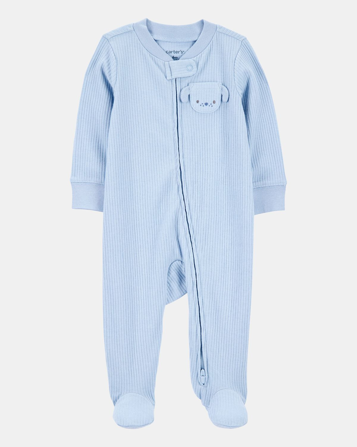 Baby Boy Dog Pocket 2-Way Zip Ribbed Sleep & Play Pajamas - Blue | Carter's Inc