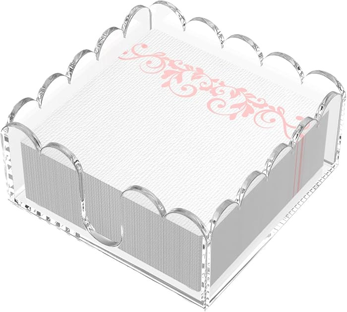 YAGELI Acrylic Napkin Holder for Cocktails – Clear Scalloped Tray and Dispenser for Kitchen, Di... | Amazon (US)
