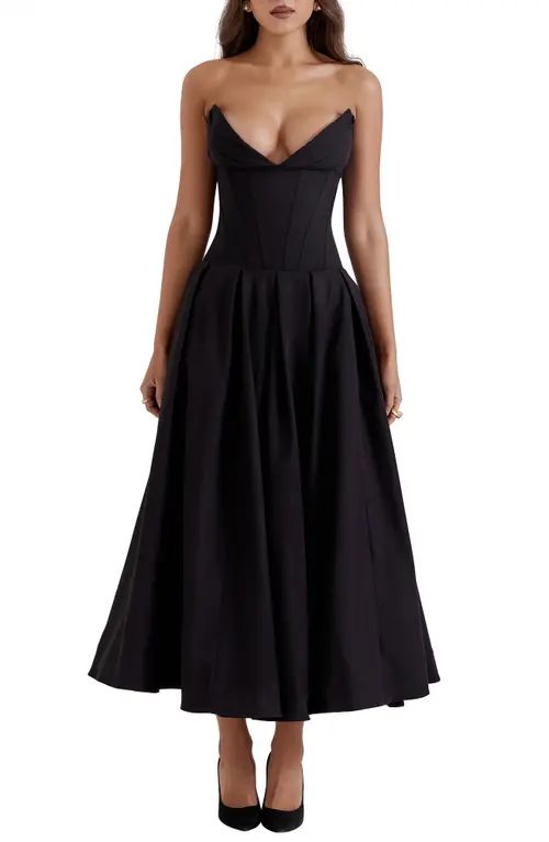 HOUSE OF CB Lady Strapless Midi Dress in Black at Nordstrom, Size X-Small A | Nordstrom