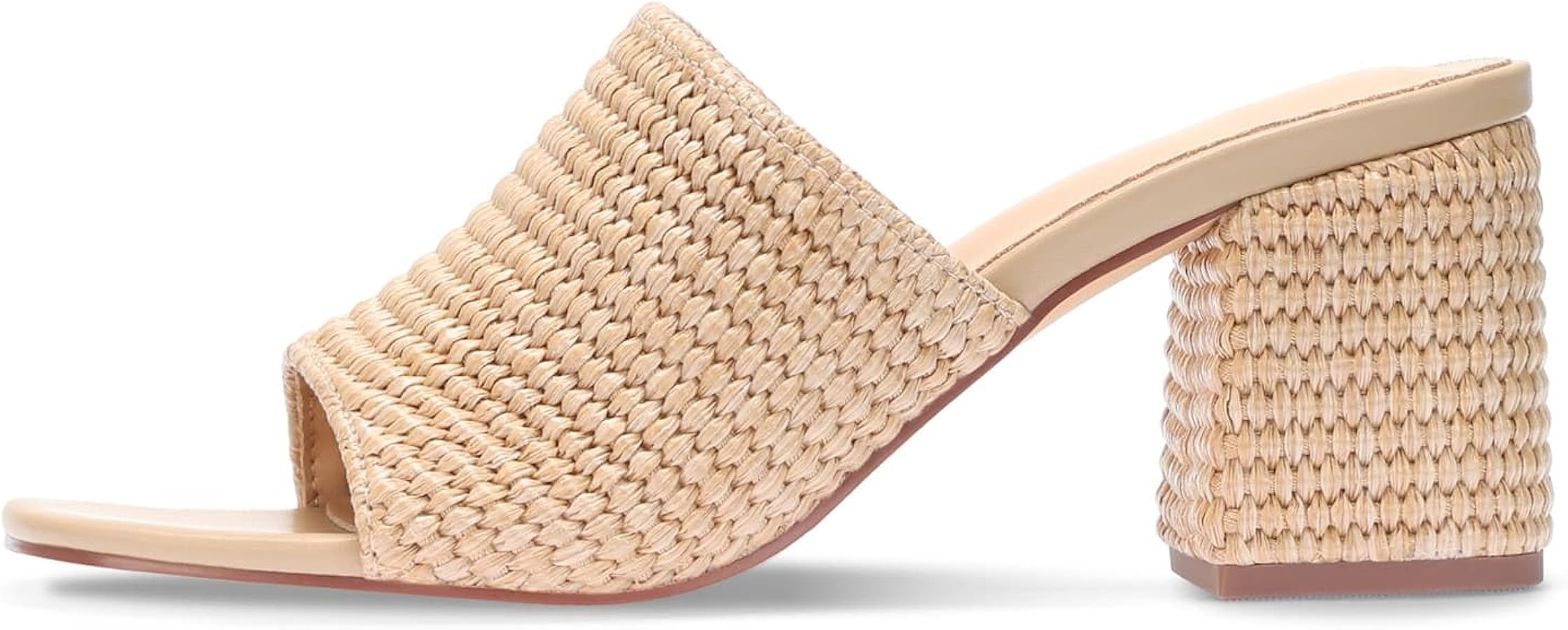 Monrovia Raffia Heels for Women, Square Open Toe Woven Slip On Sandals with Block Wedge Heel - Ca... | Amazon (US)