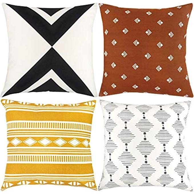 Woven Nook Decorative Throw Pillow Covers ONLY for Couch, Sofa, or Bed Set of 4 18 x 18 inch Modern  | Amazon (US)