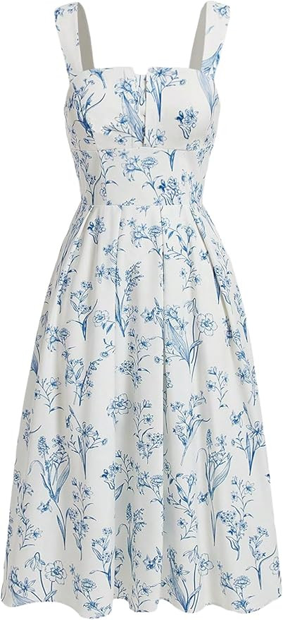 MakeMeChic Women's Floral Summer Dress A Line Wide Strap Flare Midi Cami Dresses | Amazon (US)