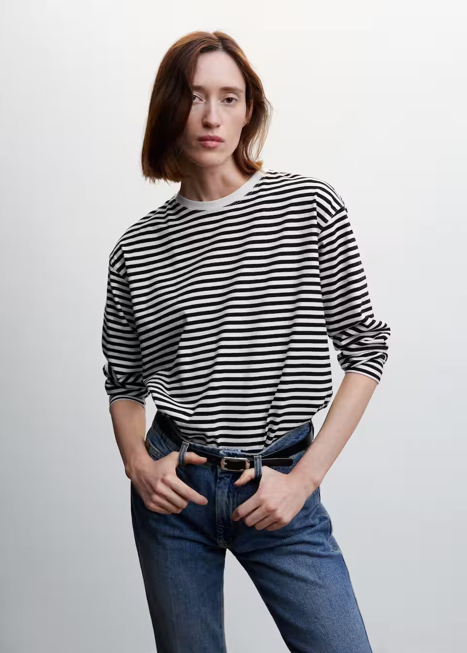 Striped cotton T-shirt | MANGO (US)