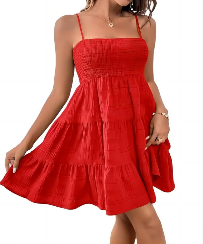 SKAYS Womens Cami Mini Dress Smock Casual A Line Swing Sundress Summer Sleeveless Solid Ruffle He... | Amazon (US)