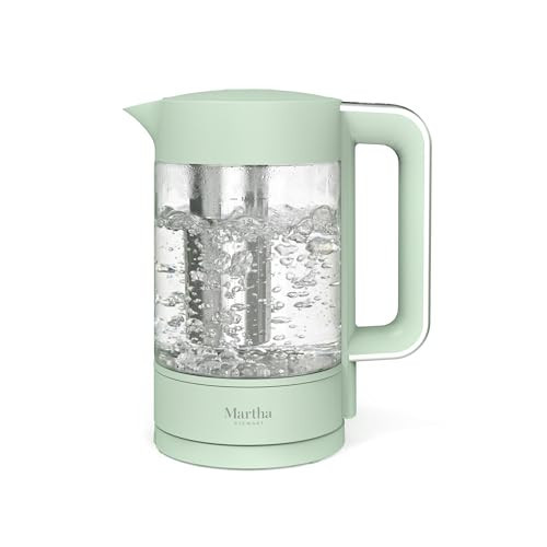 Martha Stewart Electric Kettle with Removable Stainless Steel Tea Infuser, Glass Carafe 1.7L (7 Cups), Hot Water Boiler, 4 Presets, Keep Warm & Auto Shut-Off, Cordless 360° Swivel Base, Honeydew Green | Amazon (US)