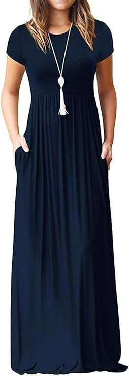 EUOVMY Women's Short Sleeve Loose Plain Maxi Dresses Casual Long Dresses with Pockets | Amazon (US)
