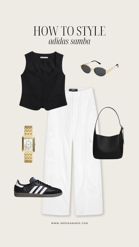 Black Adidas samba outfit. Spring outfit. White cargo pants. Summer outfit. 

#LTKstyletip #LTKfindsunder100 #LTKshoecrush
