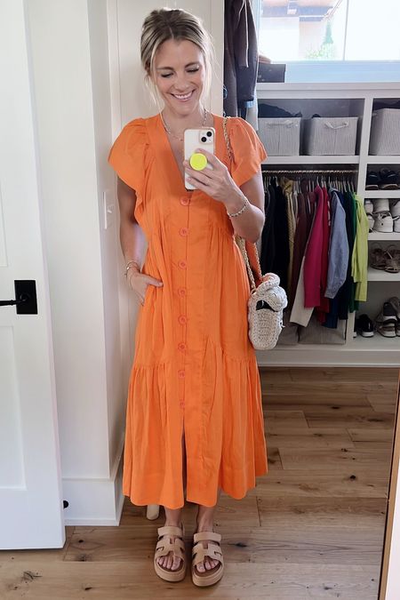 Such a perfect color for summer! This Anthropologie dress is beautifully swingy and comfy and looks so cute dressed up or down. And these Amazon sandals are crazy comfy and fit true to size. 

#LTKShoeCrush #LTKSeasonal