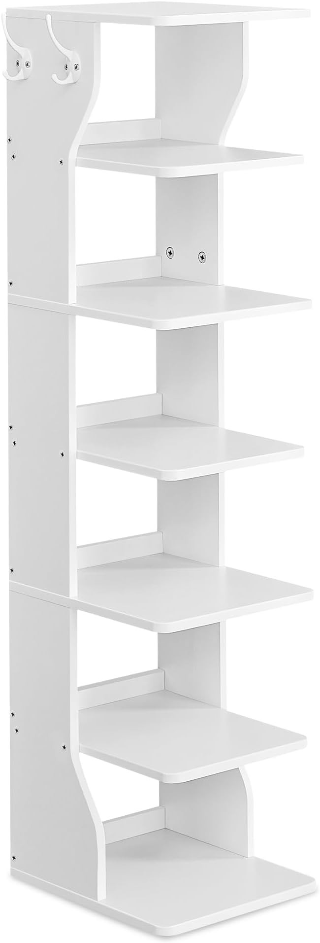 VASAGLE 7-Tier Vertical Shoe Rack, Narrow Shoe Storage Organizer with Hooks, Slim Corner Tower Sh... | Amazon (US)