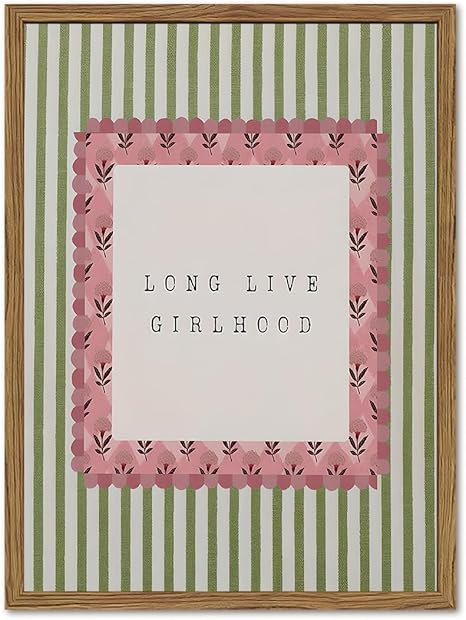 Long Live Girlhood Wall Art Vintage Girl Nursery Wall Decor Picture, Pink and Green Striped Baby ... | Amazon (US)