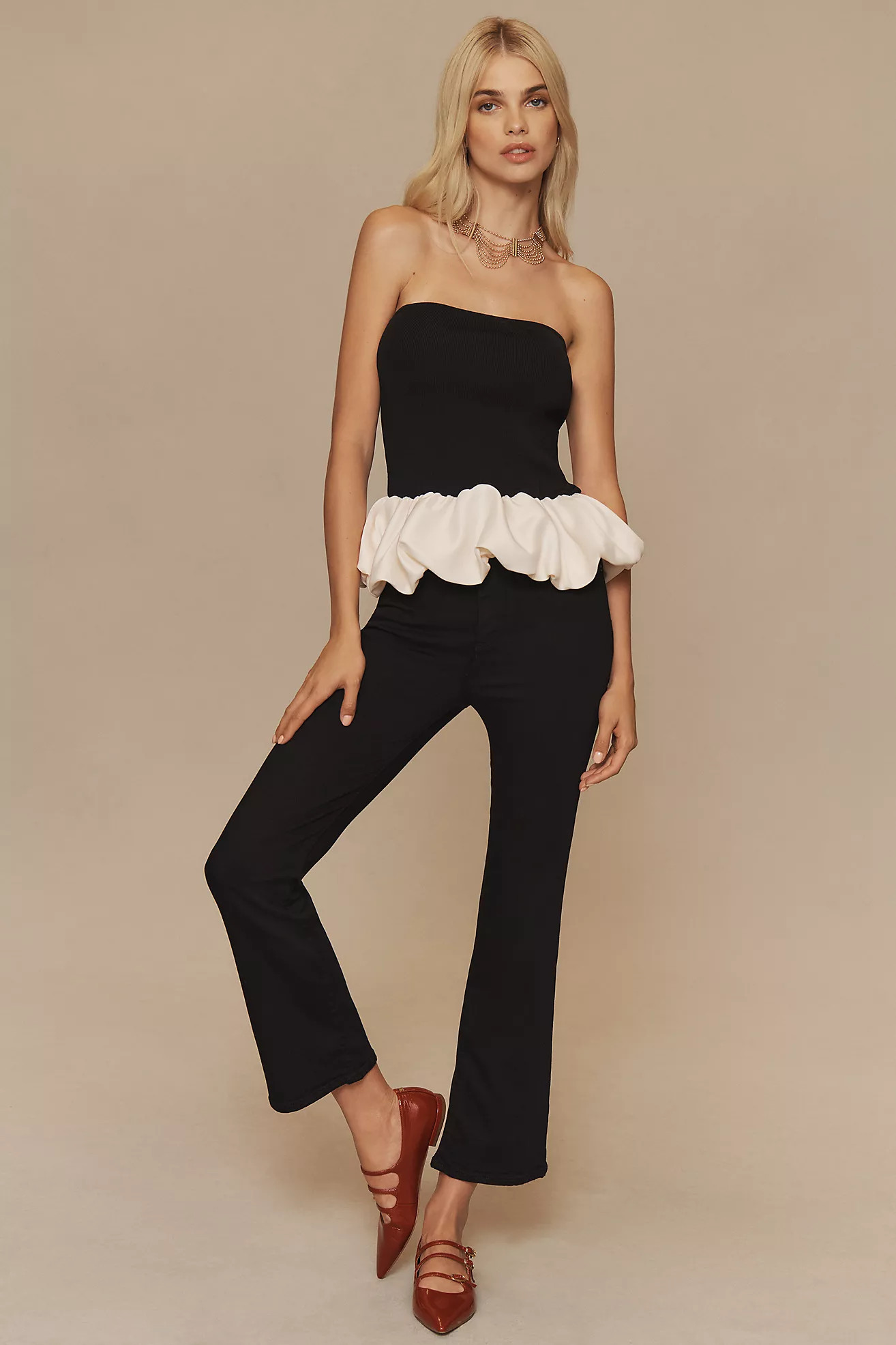 Endless Rose Mixed Media Peplum Sweater Tube Top | Anthropologie (US)