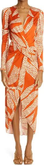 Johanna Ortiz Spice Market Hunter Leaf Print Twist Long Sleeve Jersey Dress | Nordstrom | Nordstrom