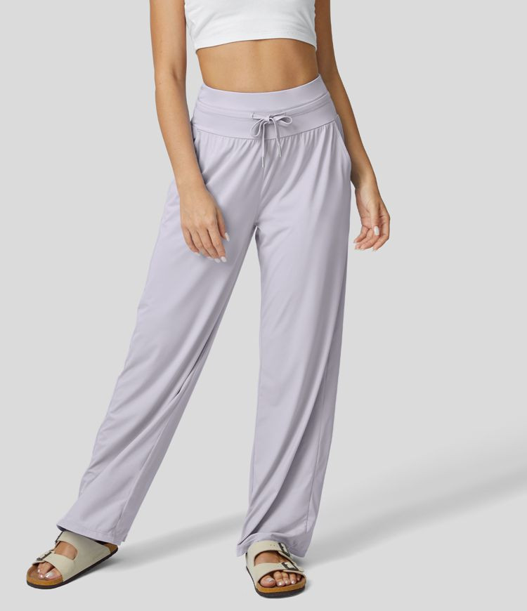 High Waisted Drawstring Side Pocket Wide Leg Cool Touch Casual Pants-UPF50+ | HALARA