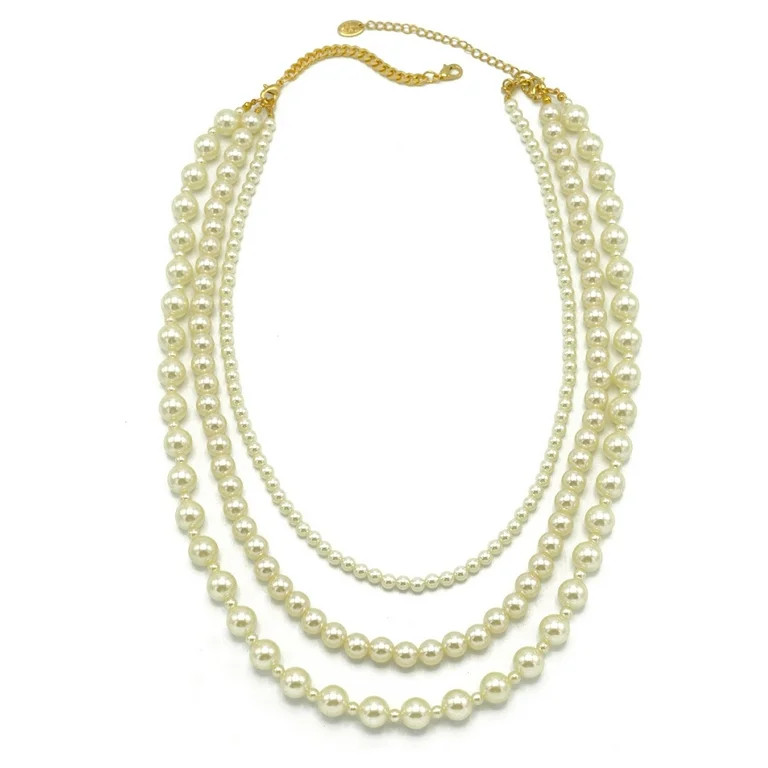 Time and Tru Women's Interchangeable Triple Faux Pearl Necklace 26" with Extender - Walmart.com | Walmart (US)
