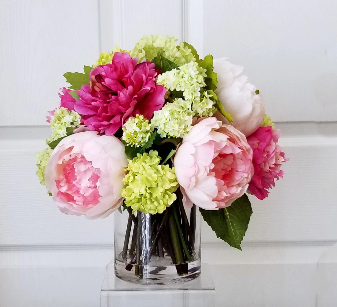 Real Touch Peonies Centerpiece -pink Floral Arrangement-dining-room Centerpiece-silk Flowers Arra... | Etsy (US)
