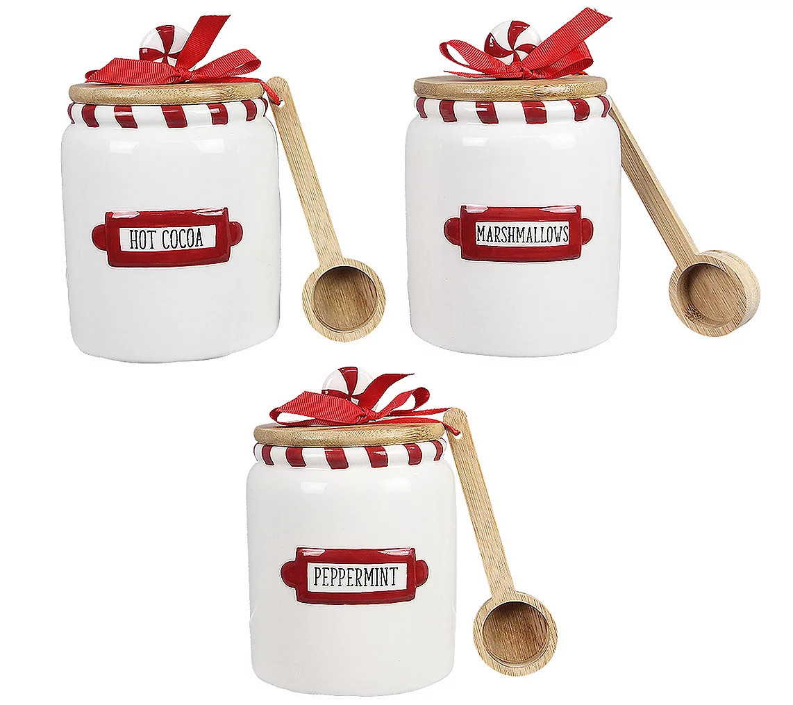 Young's Hot Cocoa Bar Canister Set with Wooden coops Set of 3 | QVC