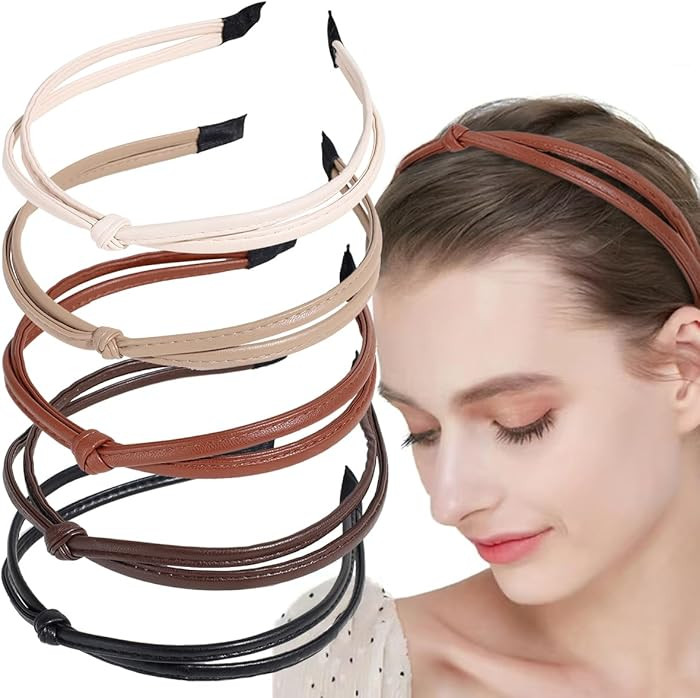 5Pcs Knotted Headbands, Non-Slip PU Leather Fashion Cute Hair Accessories for Women and Girls (G0... | Amazon (US)