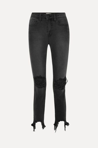 L'Agence - High Line Cropped Distressed Skinny Jeans - Black | NET-A-PORTER (US)