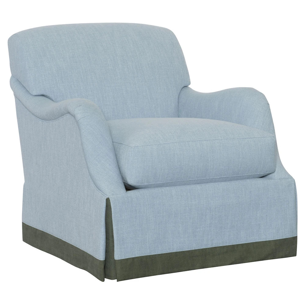 Adelaide Updated Traditional Sky Blue Performance Skirted Arm Chair | Kathy Kuo Home