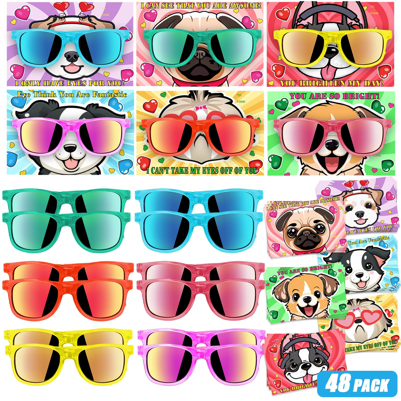 24PCS Valentines Day Gift Cards with Glasses Valentine's Day Fun Dog Face Cards Easter Party Favo... | Amazon (US)