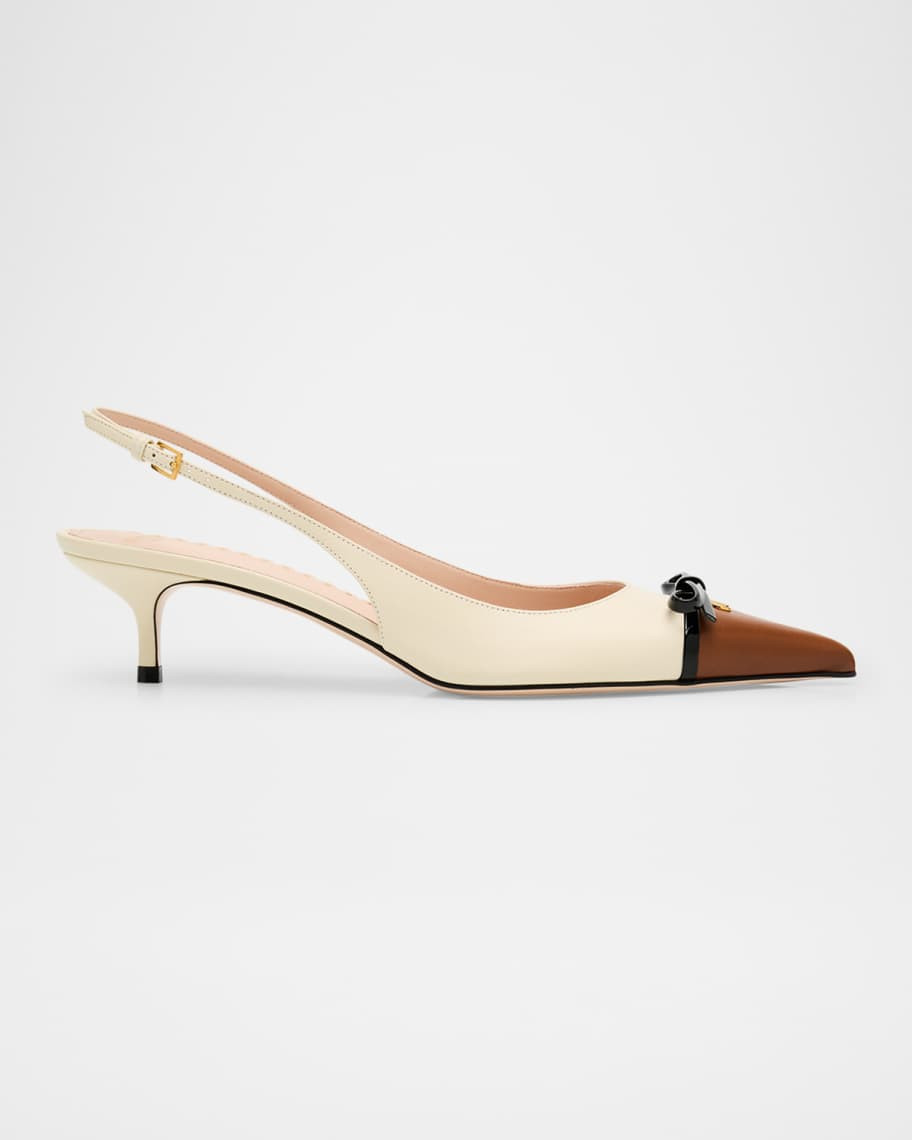 Valentino Garavani VLOGO Pointed Slingback Leather Kitten Pumps | Neiman Marcus