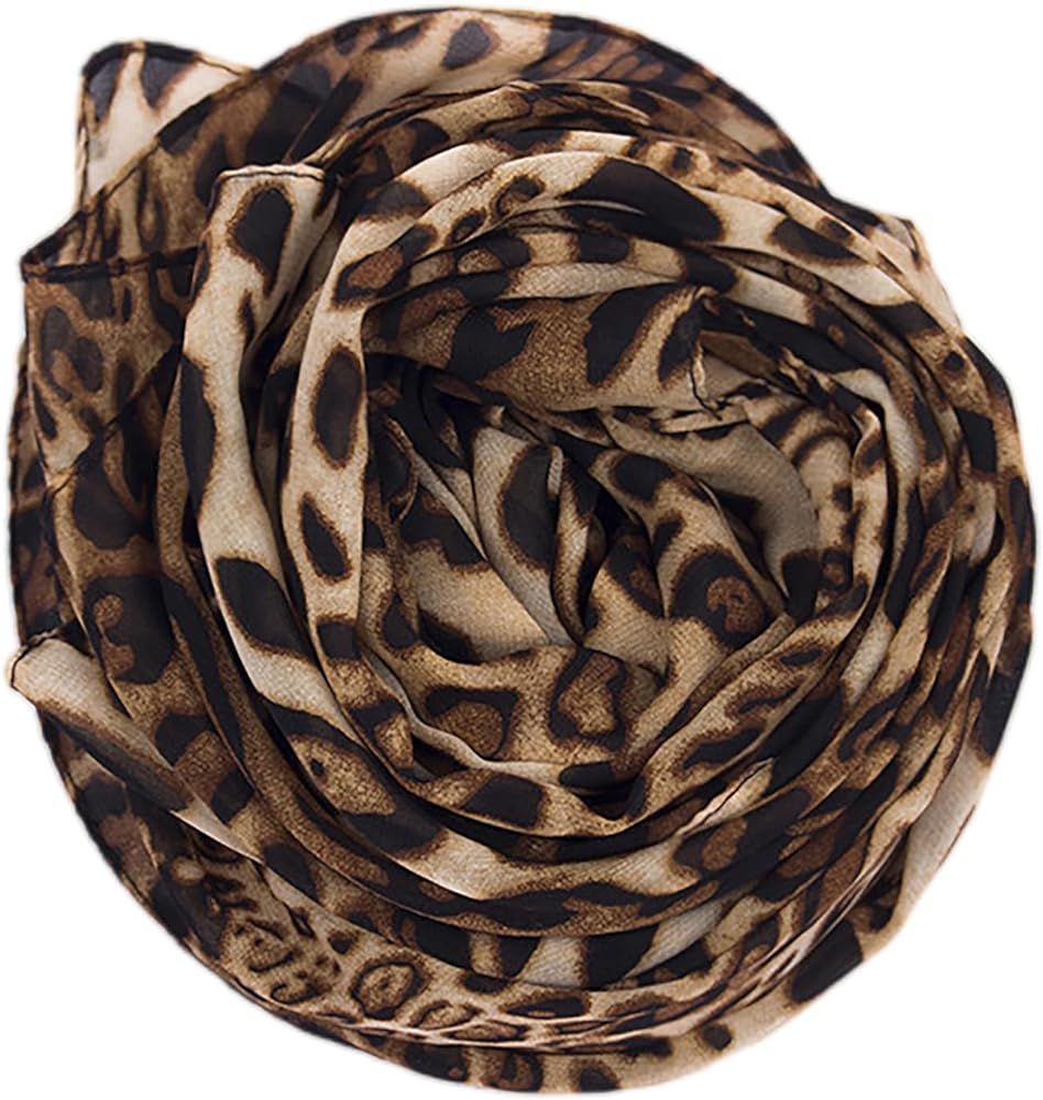 Womens Silky Neck Scarf Leopard Chiffon Scarves Soft Smooth Satin Bandana Head Wraps Extra Large ... | Amazon (US)