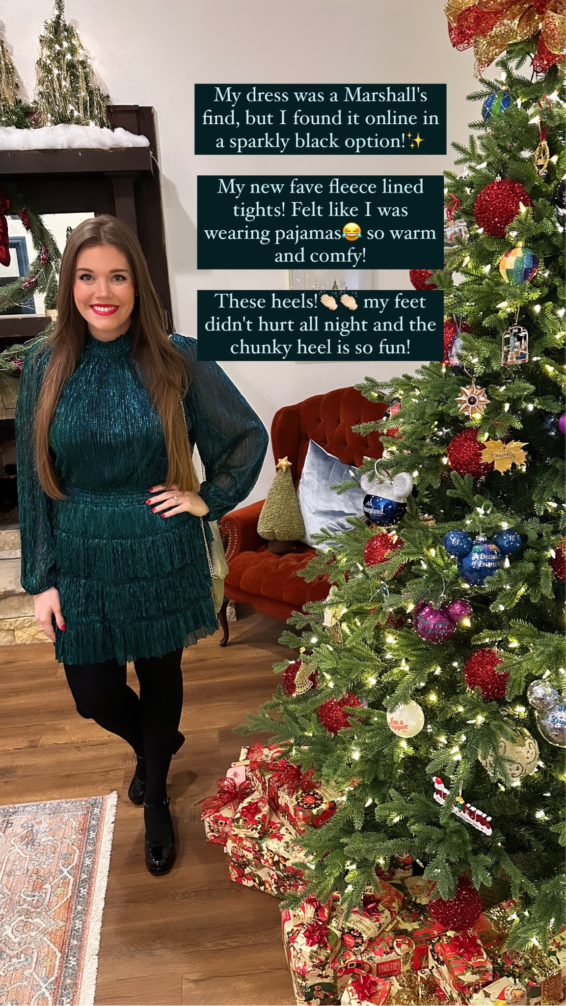 Sparkly New Year's Eve dress! Or Christmas Eve dress! So comfy! Found a black option online, but I found mine at Marshall's! My favorite fleece lined tights are so warm and comfy! These chunky heels from target are so dun and comfortable!
.............
New Year's Eve party outfit, New Year's Eve, outfit, New Year's Eve dress, sparkly dress, sequin dress, tinsel dress, fleece lined tights, Amazon fashion finds chunky heels, comfortable heels, black heels, target shoes, target heels Christmas dress, Christmas Eve dress Christmas outfit, Christmas Eve outfit target find Amazon find dress under $50 best black tights, best black heels, Nordstrom dress, midsize outfit size large outfit, size 12 outfit size 14 outfit, midsize dress size large dress winter wedding dress winter wedding guest dress winter wedding guest outfit winter wedding outfit green dress 

#LTKwedding #LTKmidsize #LTKplussize