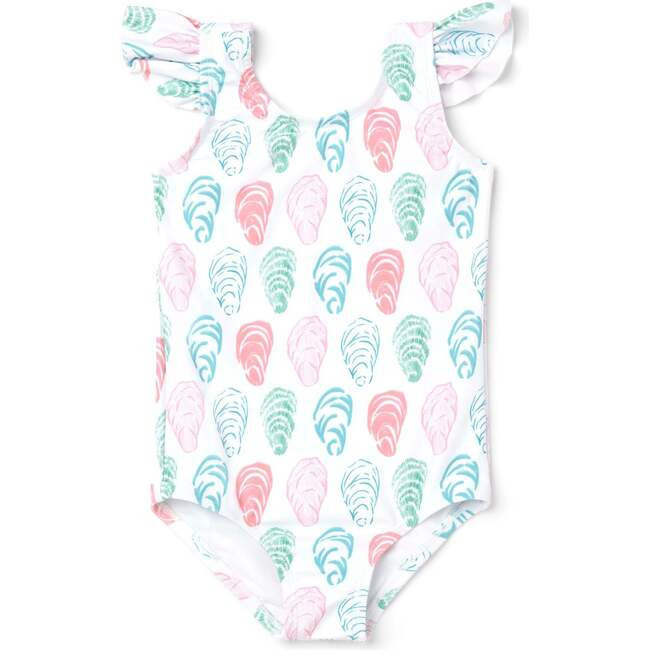 Flutter Sleeveless One-Piece Swimsuit, Oyster Multicolors | Maisonette