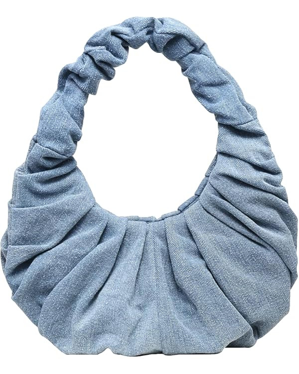 Verdusa Women's Pleated Handbags Ruched Top Handle Satchel Purse Denim Clutch Bags | Amazon (US)