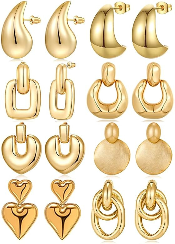 8 Pairs Gold Silver Drop Dangle Earrings for Women Statement Earrings Long Waterdrop Earrings for... | Amazon (US)