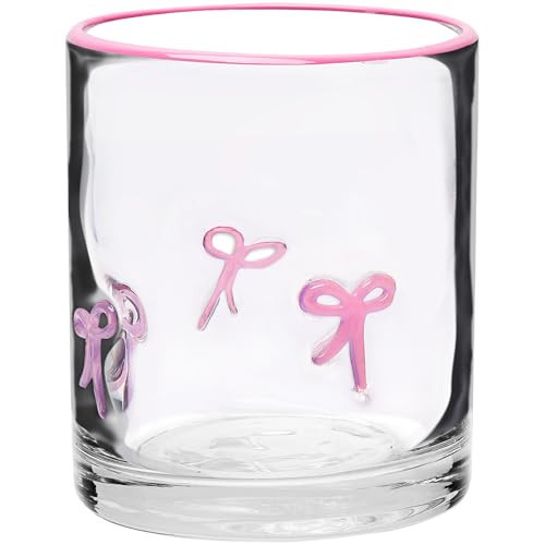 AIOMOB Pink Bow Icon Juice Glass Coquette Bow Aesthetic Anthropologie Cup 14 Oz Double Old Fashioned Icon Hand Blown Glass with Heavy Base for Cute Cocktail Glasses Women Friend Party | Amazon (US)