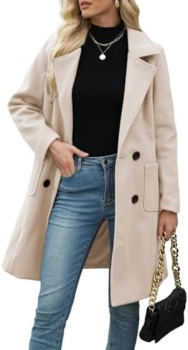 Bankeng Women Winter Wool Blend Camel Mid-Long Coat Notch Double-Breasted Lapel Jacket Outwear | Amazon (US)