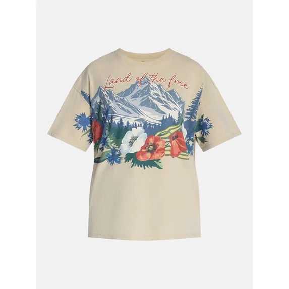 Americana Landscape Women's Graphic Cotton Tee with Short Sleeves from Way to Celebrate, Sizes XX... | Walmart (US)