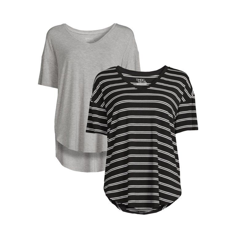 Time and Tru Women's V-Neck Tunic T-Shirt with Short Sleeves, 2-Pack | Walmart (US)