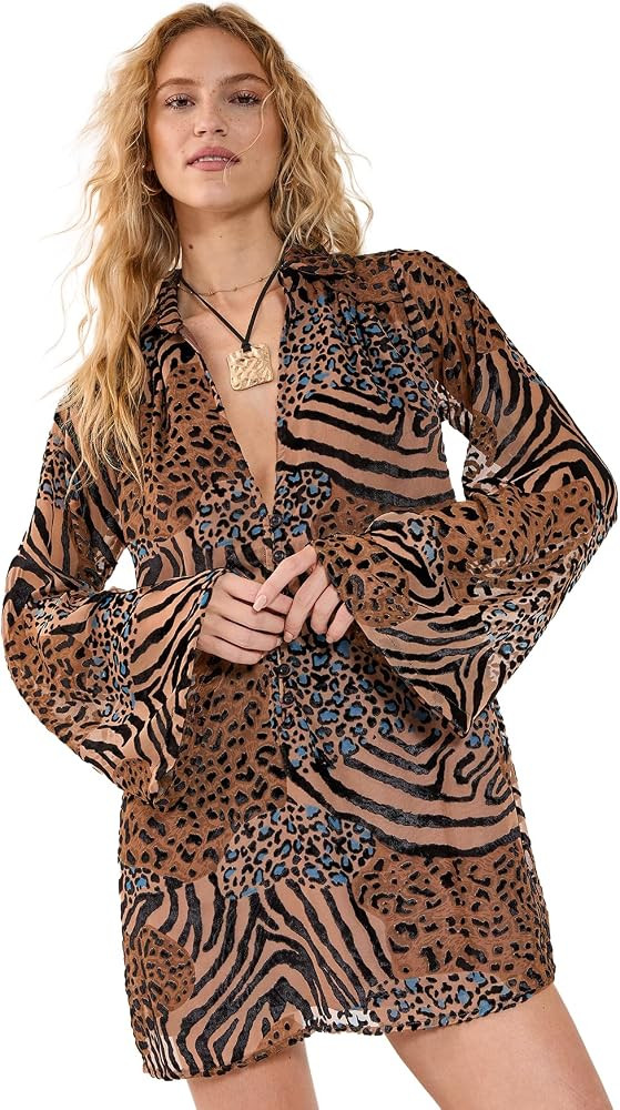 Nasty Gal Mixed Animal Devore Button Down Mini Tunic Dress | Amazon (US)