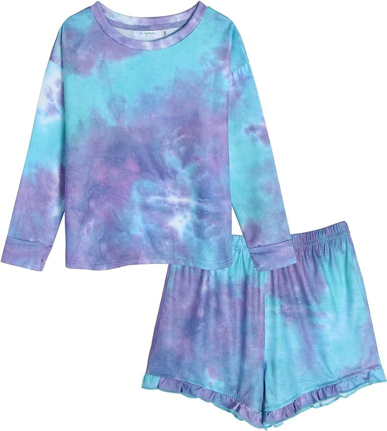 Greatchy Girls Tie Dye Shorts Set Summer Clothes Cotton Short Sleeve Pullover Top + Elastic Waist... | Amazon (US)