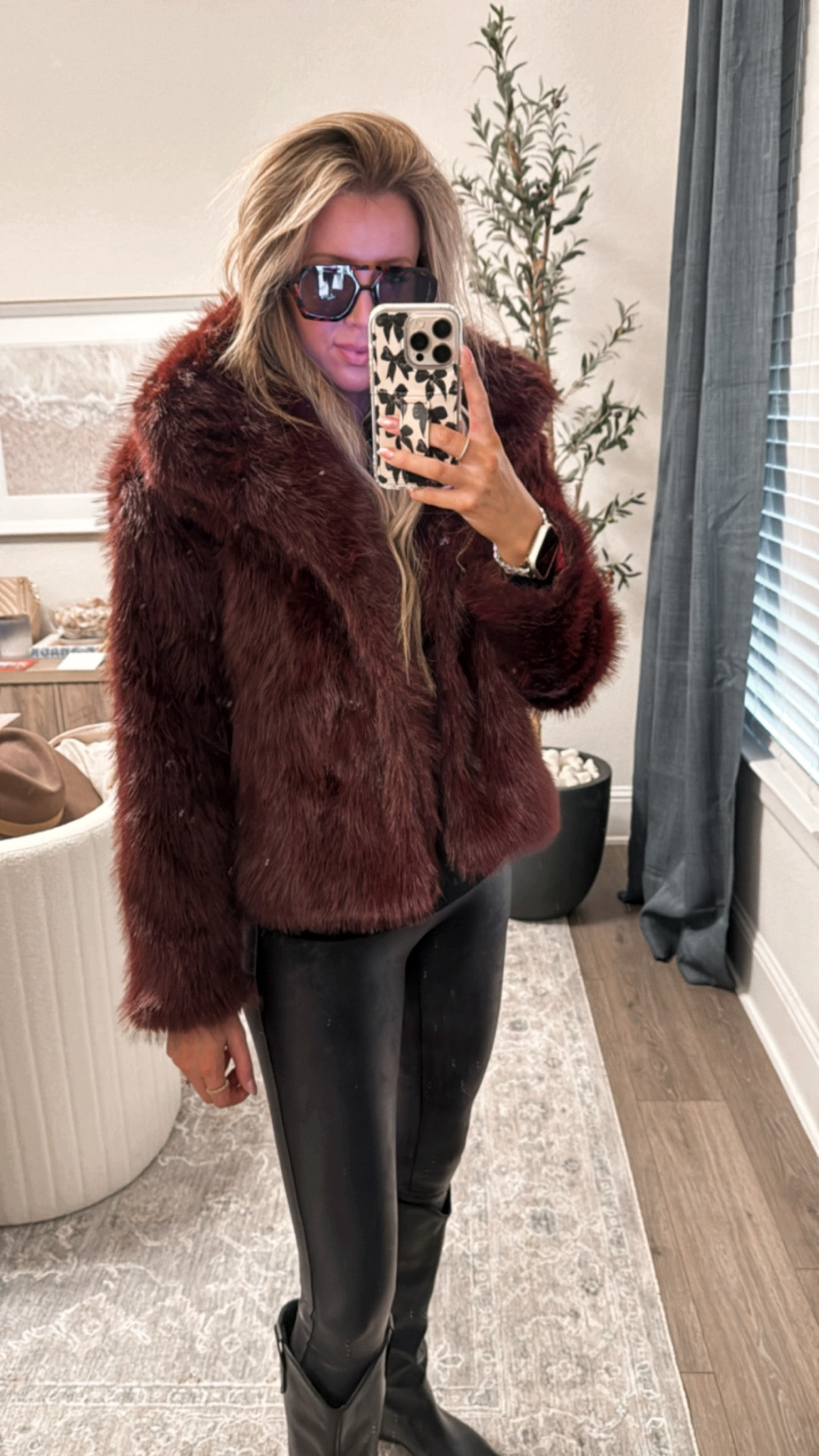 Walmart burgundy faux fur jacket. Under $50. Spanx leggings on sale  

#LTKFindsUnder100 #LTKFindsUnder50 #LTKStyleTip