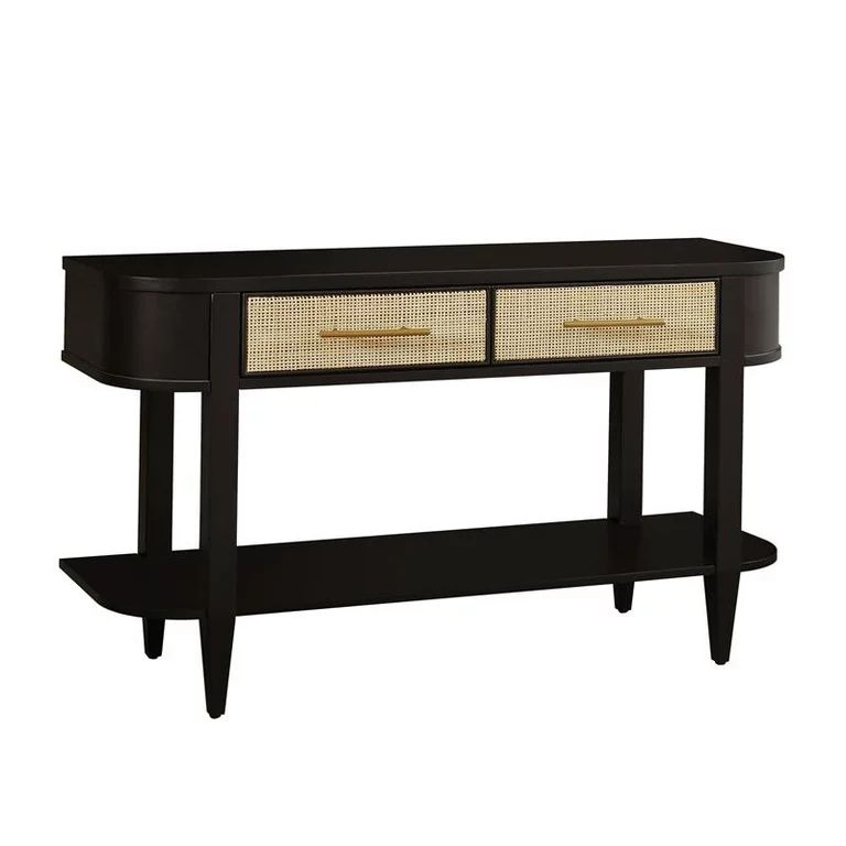 Contemporary Black Oak and Natural Cane Console Table | Walmart (US)
