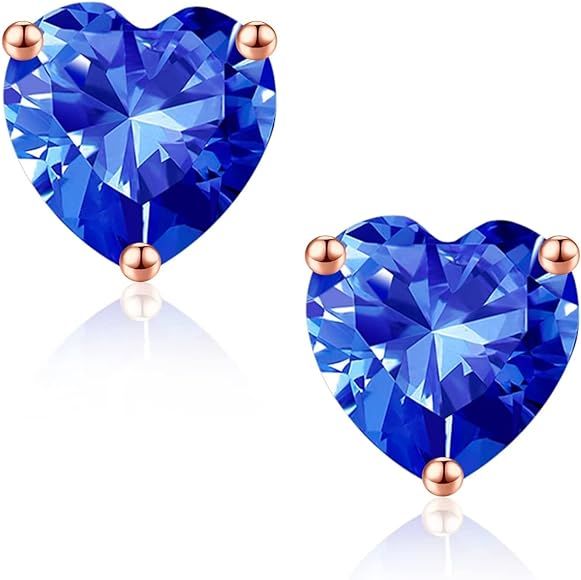 925 Sterling Silver Heart Birthstone Stud Earrings for Women, Heart Birthstone Stud Earrings for ... | Amazon (US)