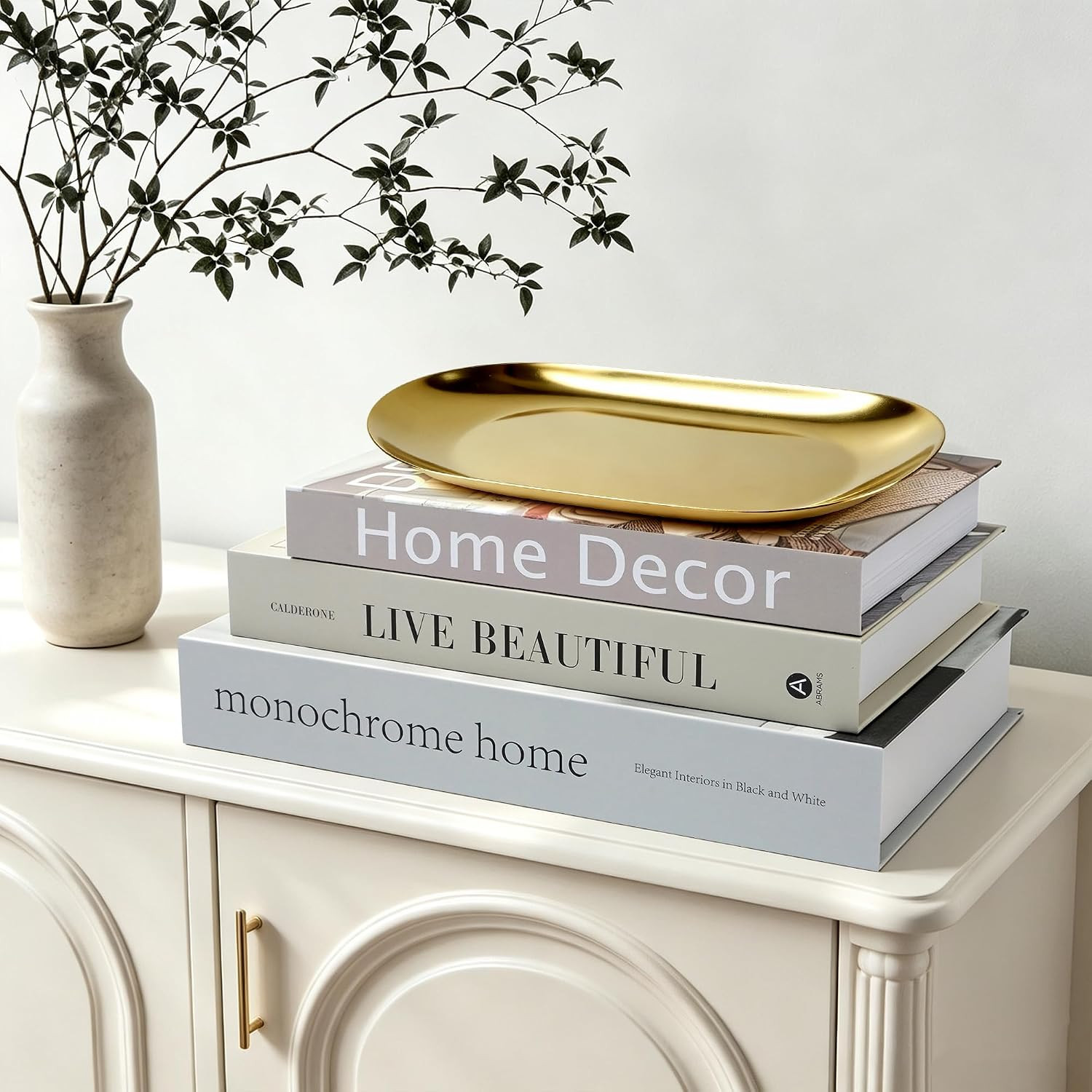 3 PCS Decorative Books with Gold Tray, Decorative Books for Home Decor, Stylish Fake Books for Entryway, Mantel, Coffee Table, Bookshelf, Office | Amazon (US)