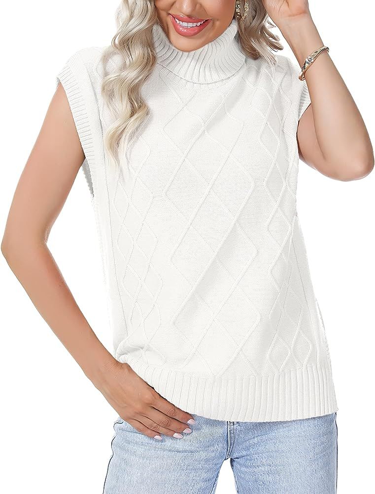 Totatuit Womens Sleeveless Turtlenecks Sweaters Cap Sleeve Mock Neck Ribbed Knitted Solid Pullove... | Amazon (US)