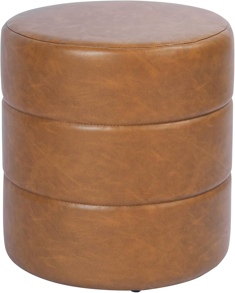 HomePop Upholstered Faux Leather Round Ottoman Home Décor|Foot Rest Ottoman- Carmel Brown | Amazon (US)