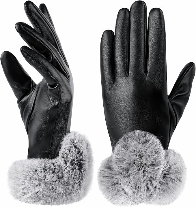 Gloves for Women - Leather Gloves Winter Black Touch Screen Gloves PU Soft Plush Lined Windproof ... | Amazon (US)