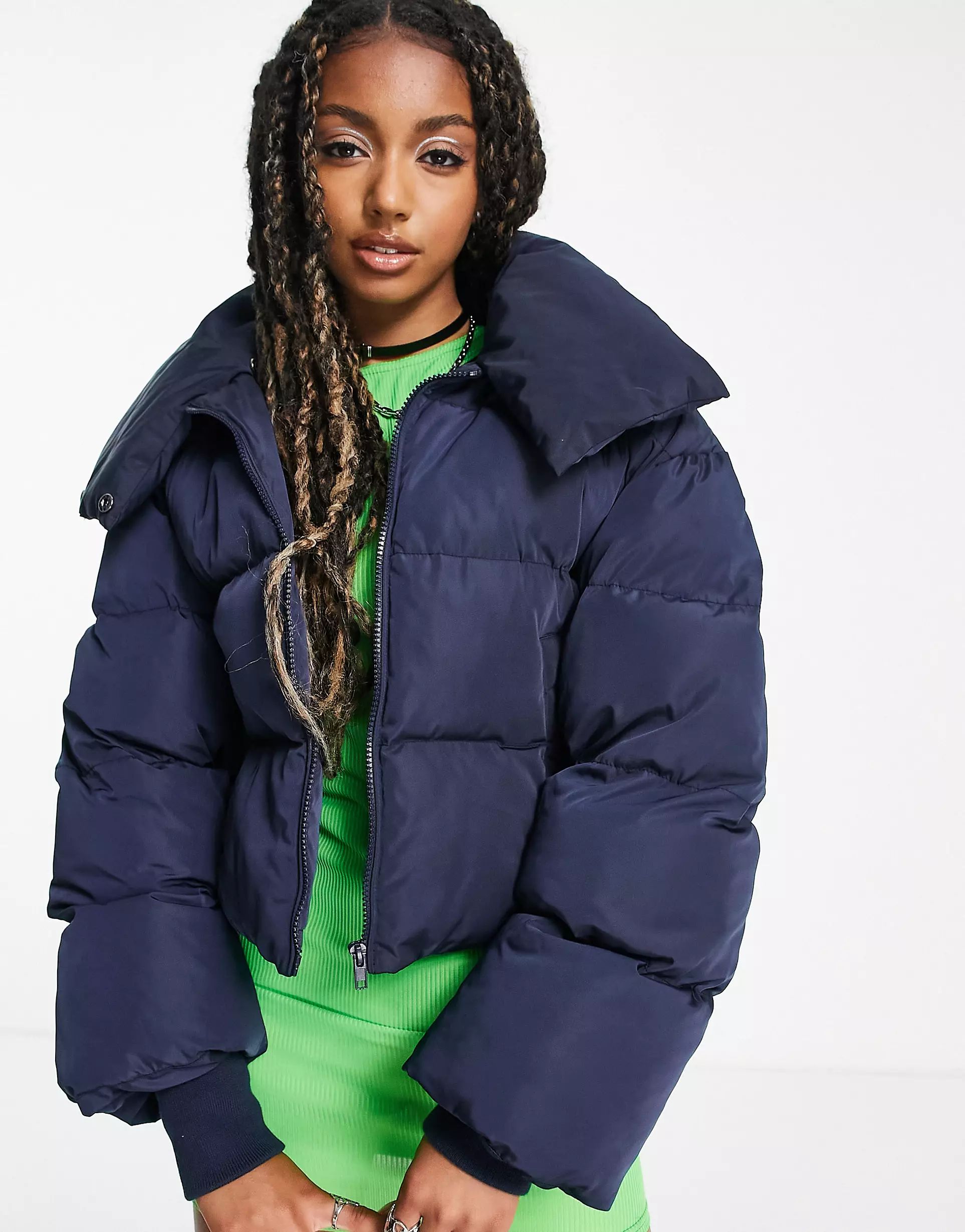 COLLUSION oversized wadded puffer jacket in navy | ASOS (Global)