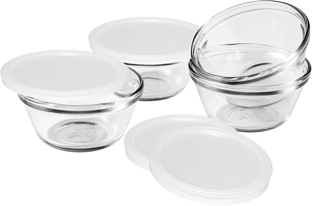 Anchor Hocking Glass Ramekins, 6 Ounce Glass Custard Cups with Lids, Set of 4 | Amazon (US)