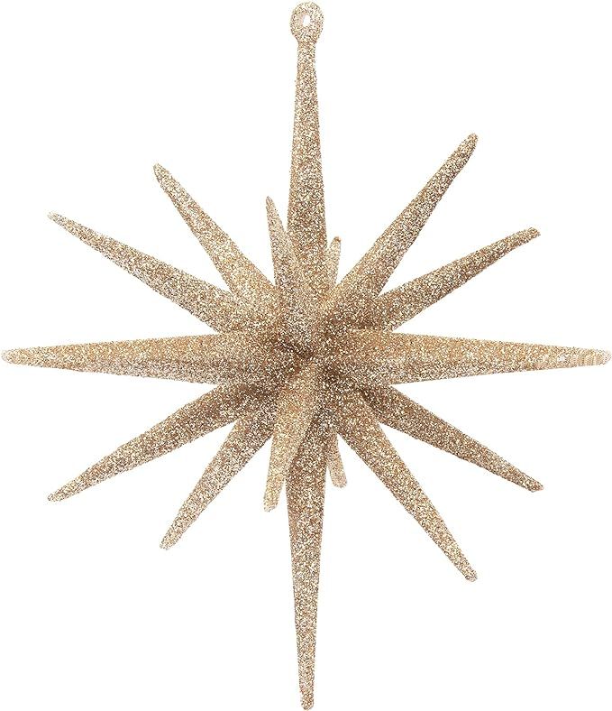 KI Store White Christmas Ornaments 6-Inch Set of 4 Glittered Large Star Hanging Christmas Tree De... | Amazon (US)