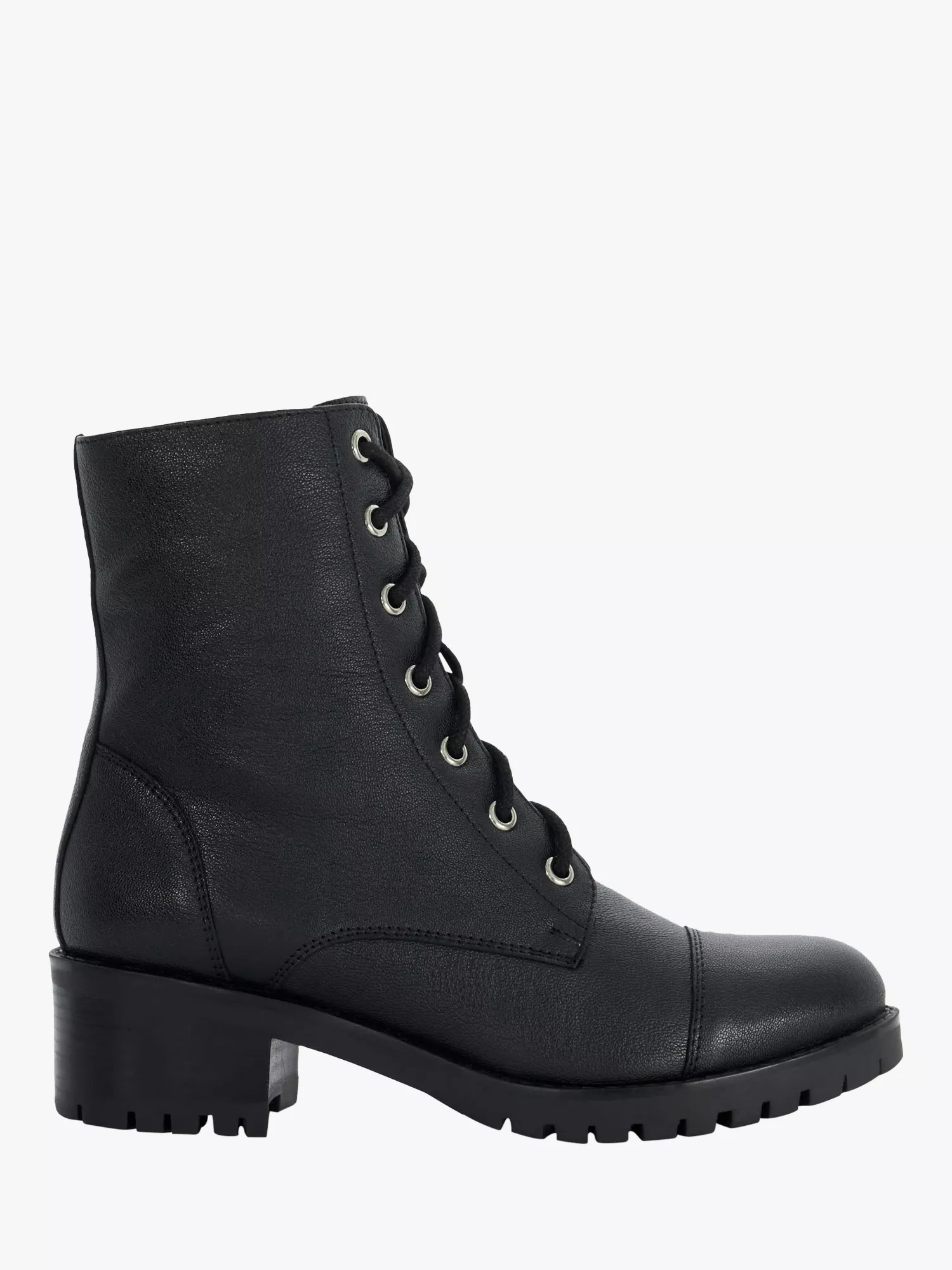 DunePandore Leather Chunky Lace Up Ankle Boots, Black | John Lewis (UK)
