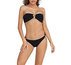 COCOFREE Women Bandeau Bikini Set Off Shoulder Ring Strapless Crinkle Fabric Swimsuits | Amazon (US)