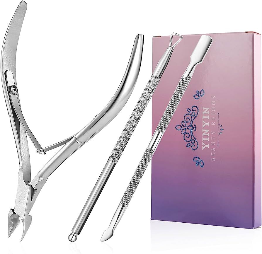 Cuticle Trimmer with Cuticle Pusher -YINYIN Cuticle Remover Cuticle Nippers Professional Stainles... | Amazon (US)